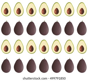 Avocado and slice design on white background pattern seamless backdrop wallpaper. vector