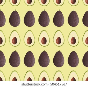 Avocado and slice design on yellow background pattern seamless backdrop wallpaper. Vector image