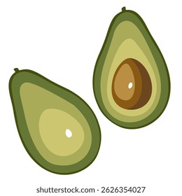Ilustración plana de la rebanada del aguacate, simple y limpia