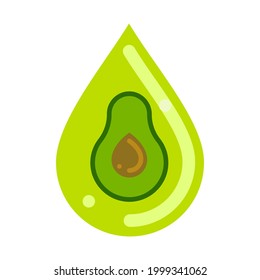 Avocado slice inside oil drop. Avocado oil. Flat vector illustration isolated on white background.