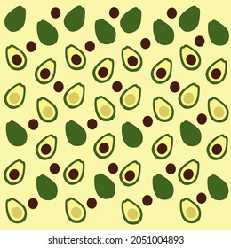Avocado slice seamless pattern in hand drawn style. Repeating fruit background vector for summer fabric, decoration, backdrop, textile, ornament, ornate, wallpaper and fashion design.