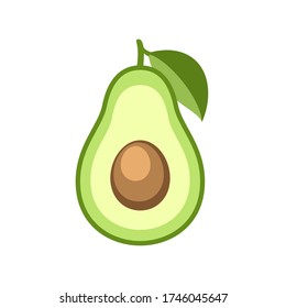 Avocado slice with stem and leaf simple vector icon illustration design