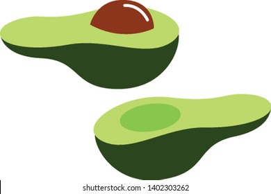 Aguacate cortado en dos mitades con la semilla dentro, vector, dibujo de color o ilustración.