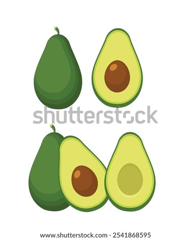 Avocado sliced isolated on white background stock illustration 