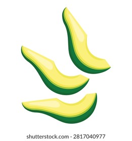 Avocado Sliced Pieces Vector Illustration, Fresh Organic Fruit Segments for Salad and Vegan Recipes, Natural Food Concept, Modern Flat Design Isolated on White