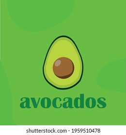 Avocado sliced with seed isolated in green background.