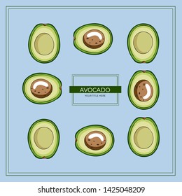 Avocado slices frame isolated on blue background