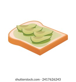Avocado slices on bread vector illustration. White sliced ​​bread. Delicious breakfast toast. Bakery elements.