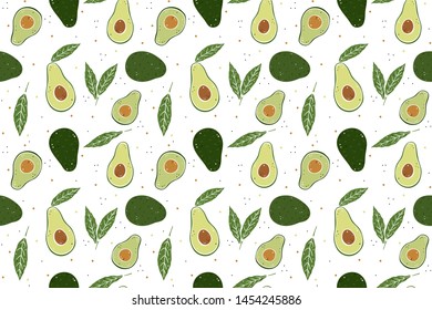 avocado and slices seamless pattern on white background