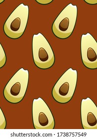 El aguacate corta el patrón sin fisuras. Imprimir para textil, decoración, sitio. Fondo rojo, vector.