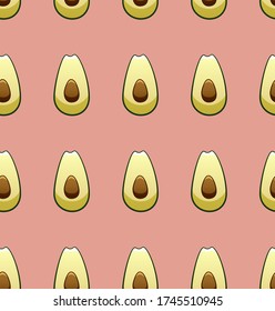 Avocado slices seamless pattern. Print for textile, decor, site. Pink background, vector.