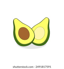 Avocado slices with seed vector design. Avocado fruit with shadow. fruits illustration isolated on white background. Beautiful, simple, unique. Delicious and healthy food menu. yellow color