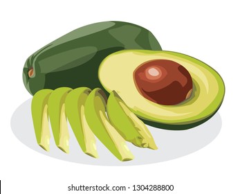 avocado slices in white background isolated