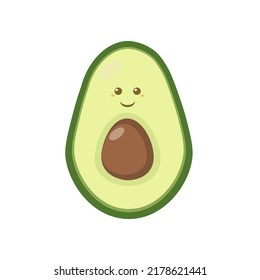 Avocado with a smile. Flat illustration of avocado vector icon on white background