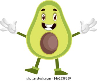 Avocado is smiling, illustration, vector on white background.