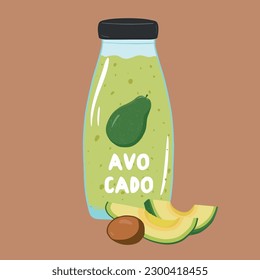 smootia aguacate en frasco con fruto aguacate, ilustración vectorial 