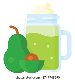 Avocado smoothie icon, Beverage flat style vector illustration