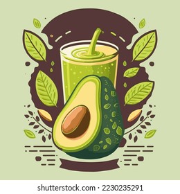 Avocado,  smoothie. Vegetables and fruit, Glass smoothie mug with green liquid. Food and drinks isolated. For menu for healthy eating. Fresh energetic drink. Green smoothie recipe. 
