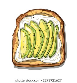 Avocado and soft cheese on toast. Traditional bread meal flat icon vector illustration svg