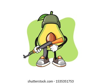 Avocado soldier mascot design vector. Cartoon character illustration for business, t shirt, sticker.