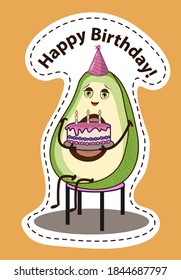 Avocado sticker Happy Birthday in vector