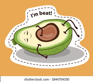Avocado sticker very tired in vector