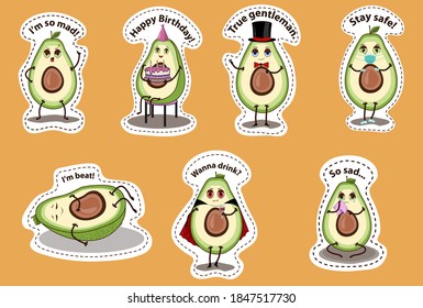 Avocado stickers set in vector illustration