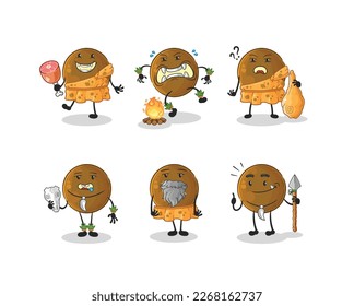 the avocado stone primitive man group character. mascot vector