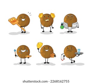the avocado stone profession set character. cartoon mascot vector