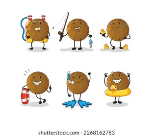 the avocado stone water activity group. cartoon mascot vector