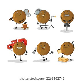 the avocado stone worker set character. cartoon mascot vector