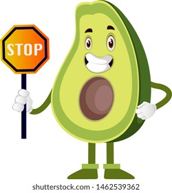 Aguacate con signo de parada, ilustración, vector sobre fondo blanco.