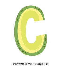 Letra aguacate estilizada C. Ilustración vectorial