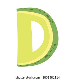 Avocado stylized letter D. Vector illustration