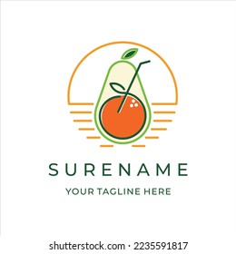 Avocado Sonnenuntergang mit Logo-Design für Orangensaft