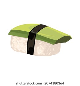 Avocado sushi flat vector illustration. Japanese food. Sushi or sashimi with avocado.