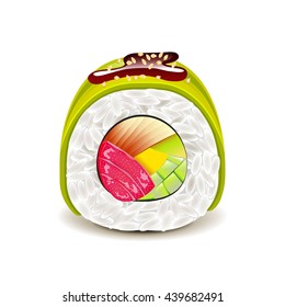 Avocado sushi roll isolated on white photo-realistic vector illustration