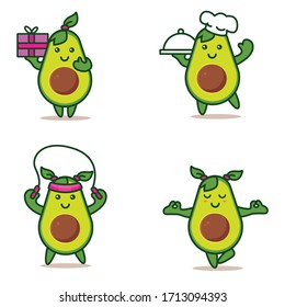 Avocado take exercise. Eating healthy and fitness.