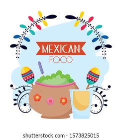 avocado tequila maracas flowers mexican food, traditional celebration design vector illustration