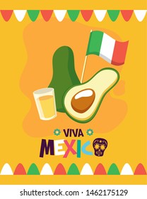 avocado and tequila shot celebration viva mexico vector illustration