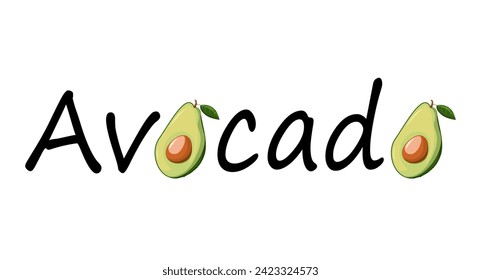 Avocado text icon illustration. Avocado logo lettering. Design for logo, menu, package, banners, cards.