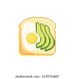 Avocado Toast With Egg Vector Icon. Pixel Art. 8 Bit Logo For Game. Eps10