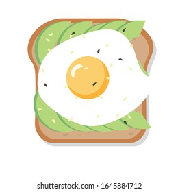 Avocado toast with fried egg, poached  egg. Popular breakfast food on white background. Delicious avocado sandwich. Vector stock illustration. svg