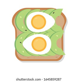 Avocado Toast. Handgezeichnete Vektorillustration. Sandwich mit Avocado und Ei einzeln auf weißem Hintergrund. Gesunde Vektorillustration zum Frühstück.