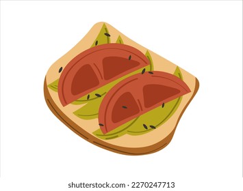 Avocado toast. Hand drawn vector illustration isolated on white. Healthy wholesome breakfast. 