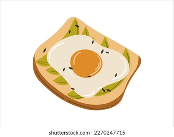 Avocado toast. Hand drawn vector illustration isolated on white. Healthy wholesome breakfast. 