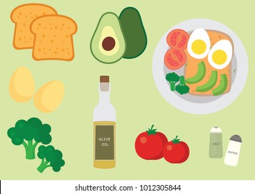 Avocado Toast with Poached Egg Recipe Vector svg