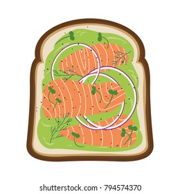 Avocado Toast with Salmon and Onion Vector Illustration