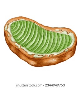 Avocado toast topped with cream, a watercolor-style drawing