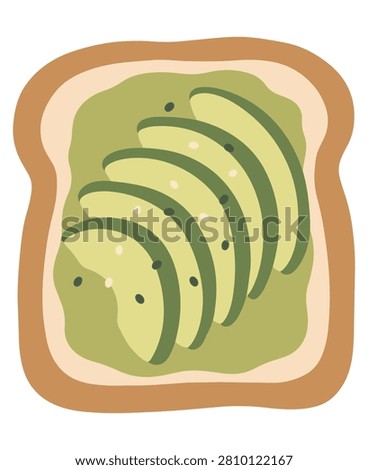 avocado toast topped with sliced avocado and scattered seeds, shown from above and isolated on a white background.